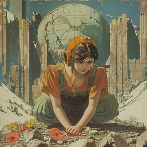 woman  kneeling  ground  flowers  chromolithography  bright  illustration  art  portrait  nature 1056501