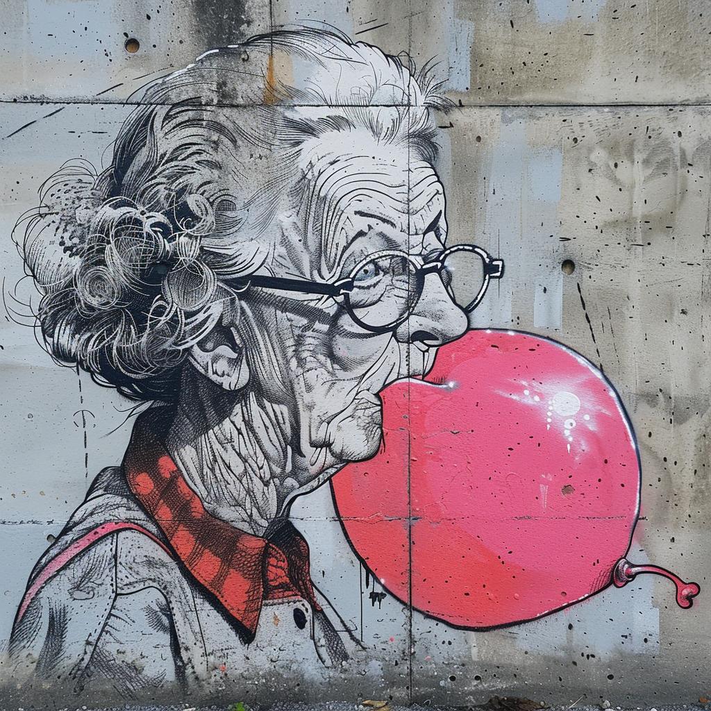 granny  bubblegum  graffiti  cartoon  mural  illustration  urban  colorful  whimsical  concrete 1029062