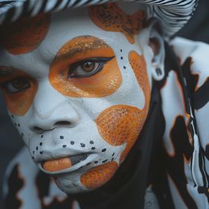koi  yokai  hybrid  man  face  paint  pop-surrealism  orange  intricate  photography 1050002