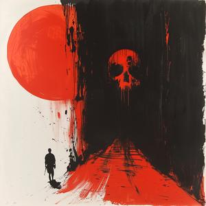 art  painting  man  dark  road  sun  red  intense  mood  symbolic 1075435