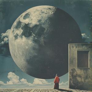 surreal  album  cover  moon  bench  Risograph  Symbolist  hyper-realistic  creative  art 1079406