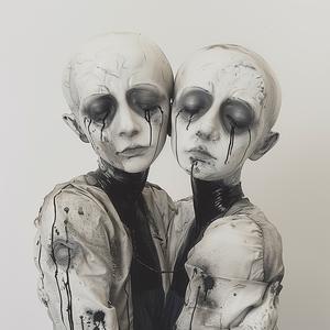artwork  twins  portrayal  conjoined  black  white  faces  distinction  figurative  emotion 1072948