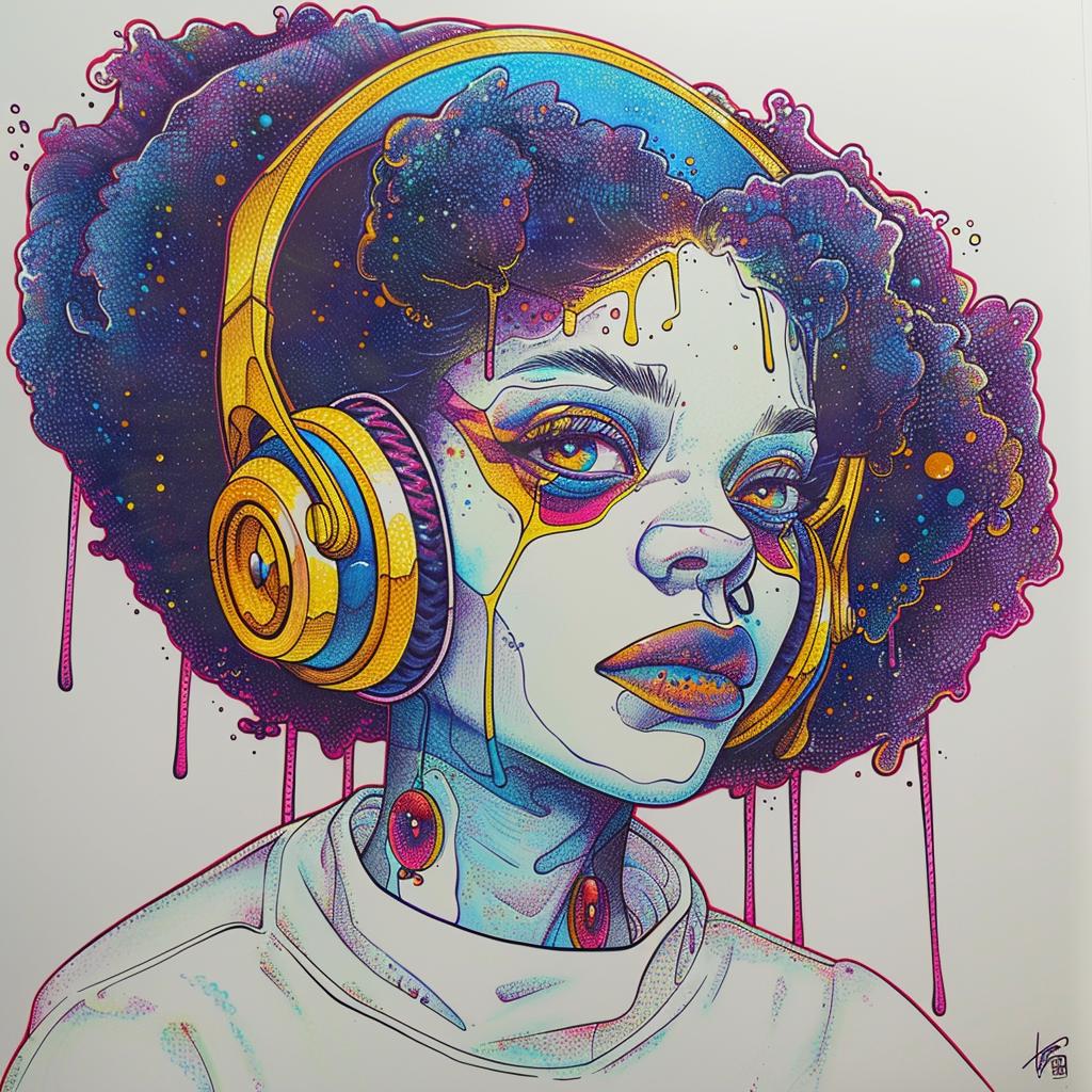 PopArt  Africa  DJ  headphones  afro  dripping  makeup  TroyBrooks  white  background 939154