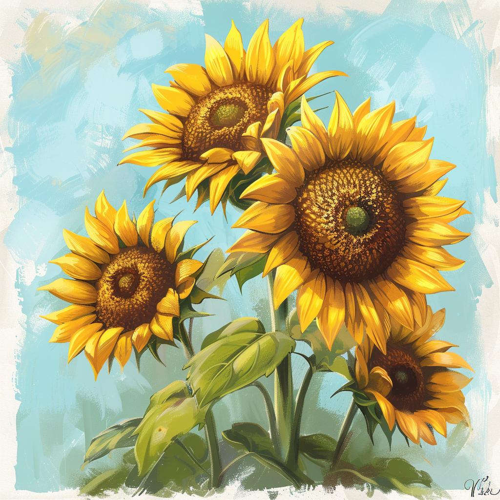 عباد الشمس، رسم توضيحي، أزرق، أزهار، طبيعة، فن نباتي، تصميم ملون ومفصل 971774