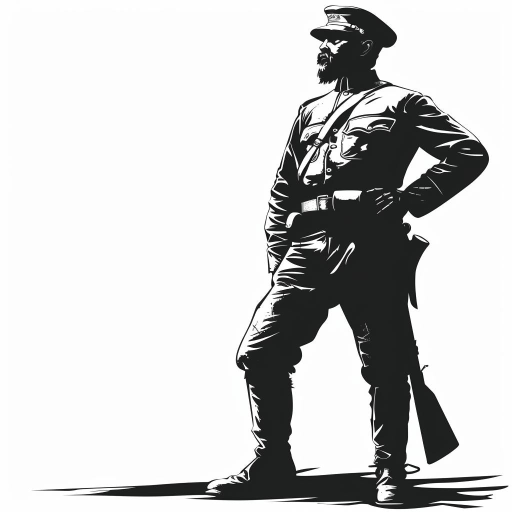 جندي حرب أهلية، صورة ظلية، رسم عتيق، أسود وأبيض، أيقونة، جريئة، 952108