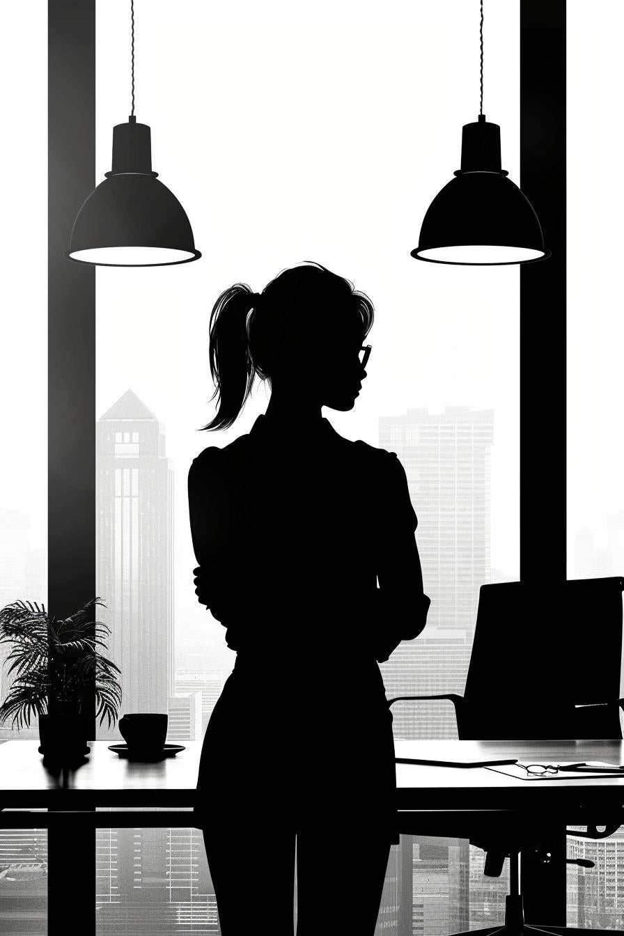 silhouette  woman  window  office  vector  SVG  minimalist  professional  white  background 954536