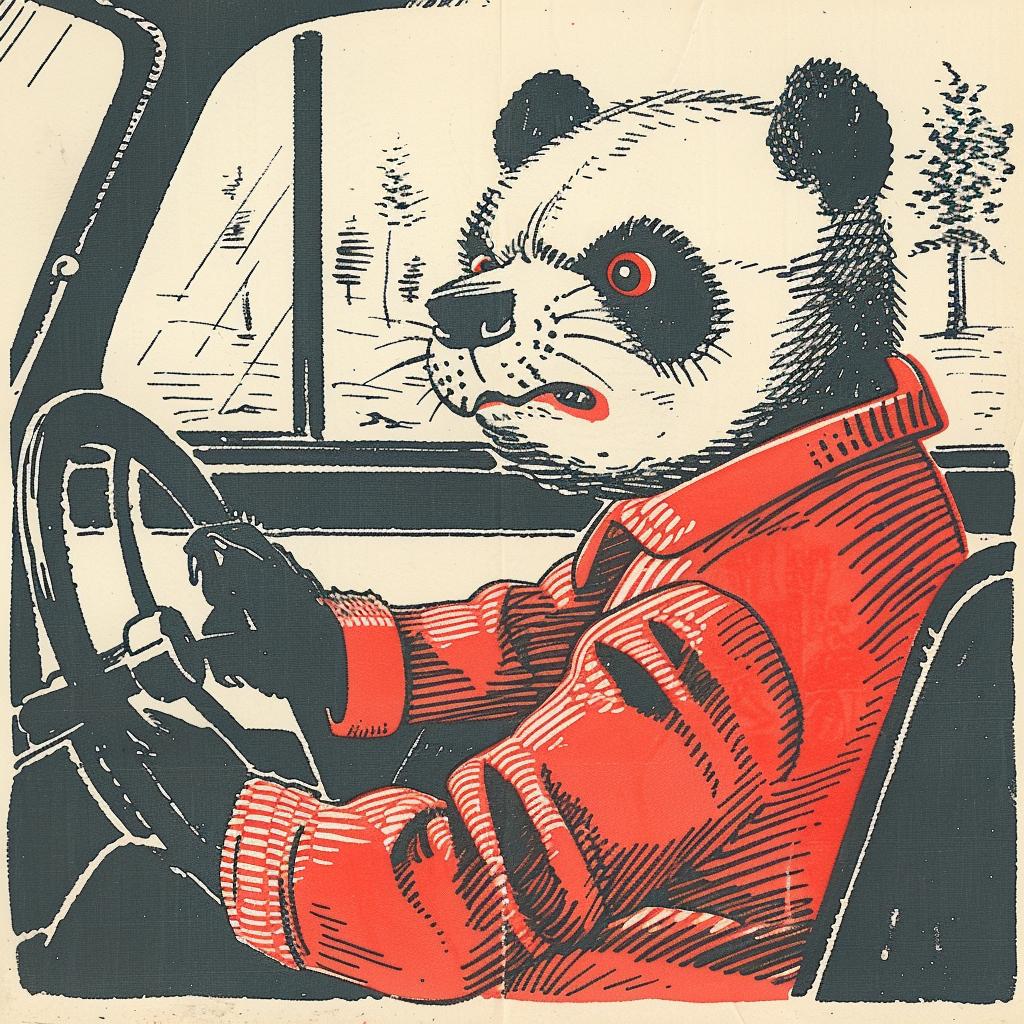 panda  angry  car  road  rage  cartoon  red  jacket  Moebius  Bachalo 923219