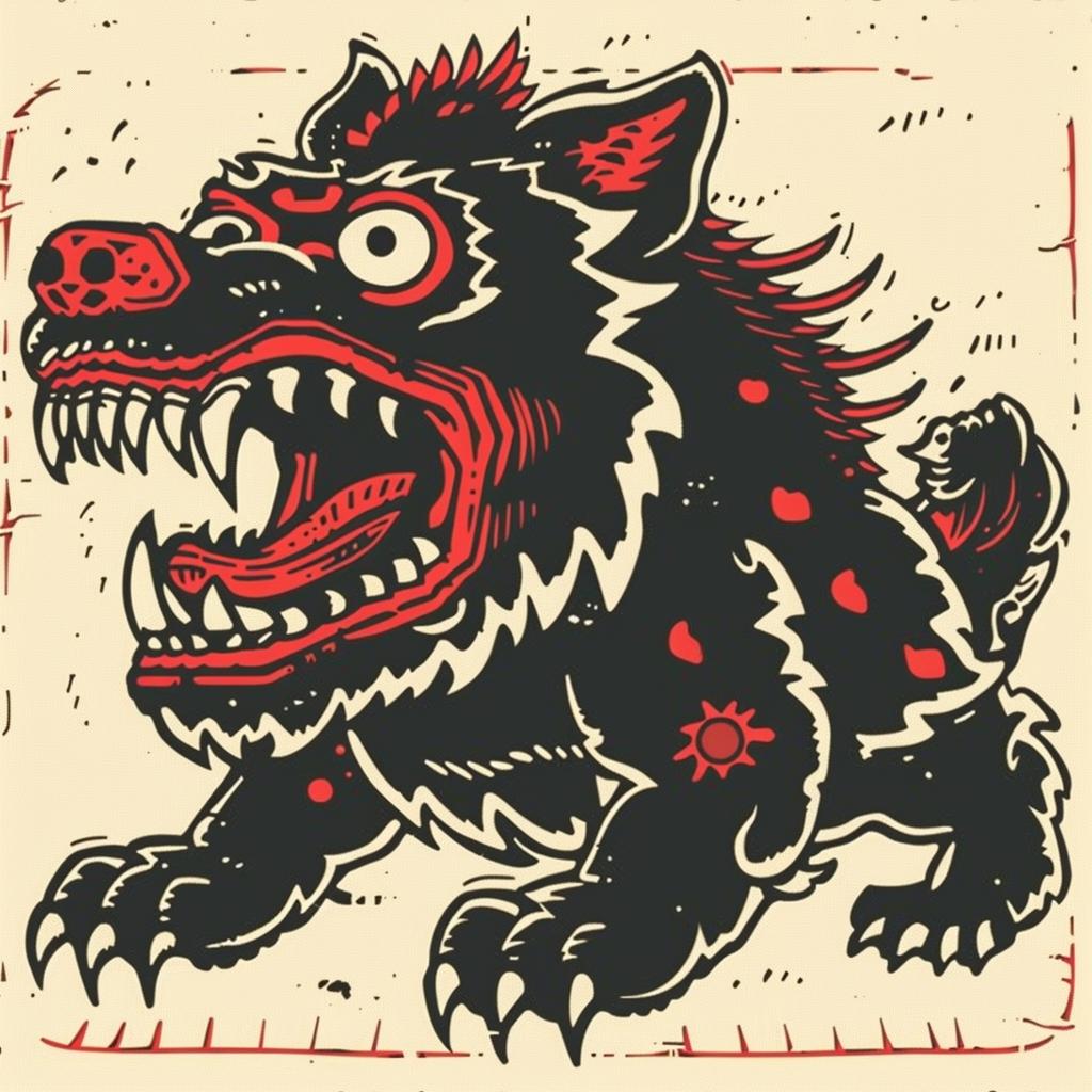mythical  creature  hybrid  animals  terrifying  black  red  wolf  fangs  design 931290