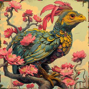 bird  branch  pink  flowers  painting  colorful  nature  wildlife  art  flora 1055667