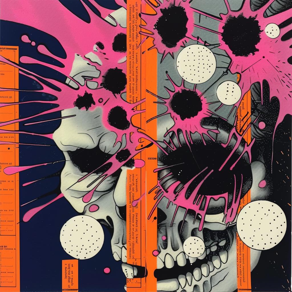 quantum  entanglement  skull  pink  black  painting  abstract  explosion  incision  waves 1020663