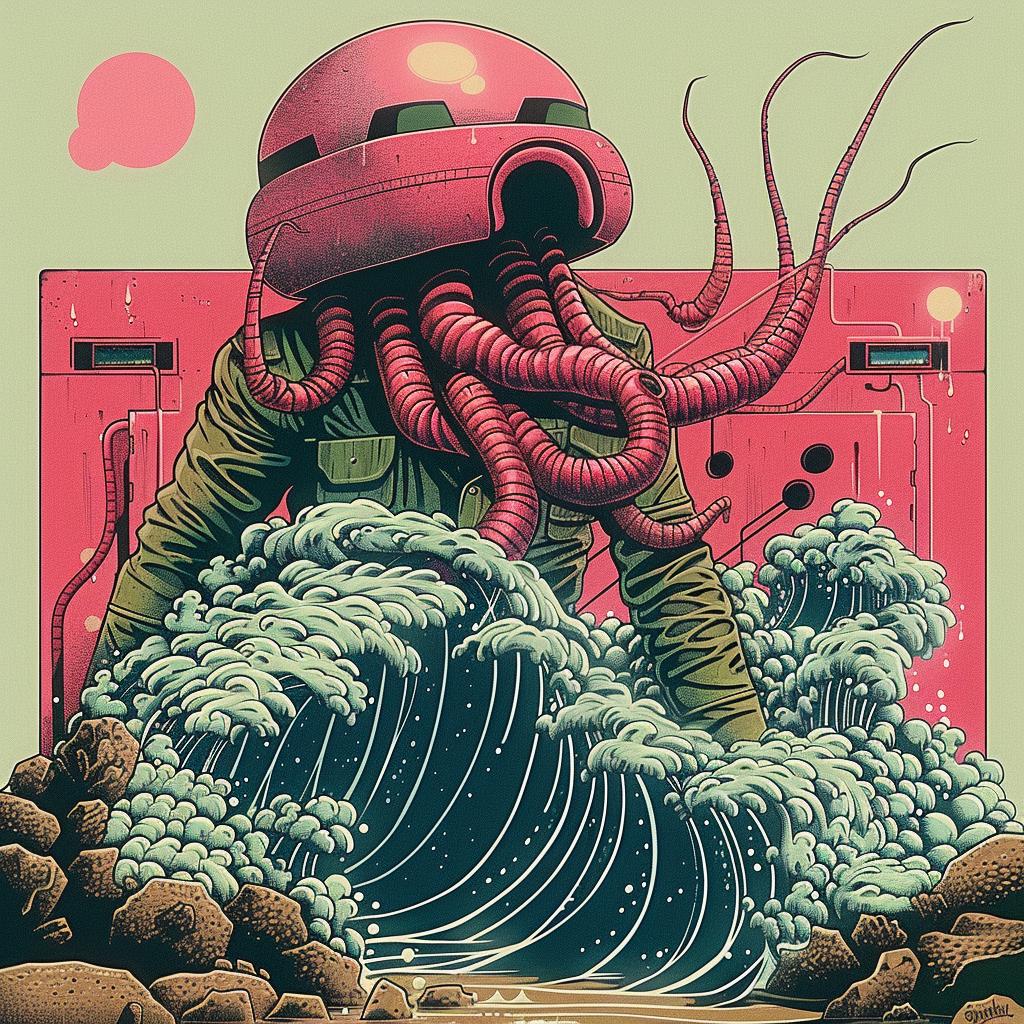 poster  octopus  wave  Japanese  lettering  illustration  art  colorful  ocean  creative 946965