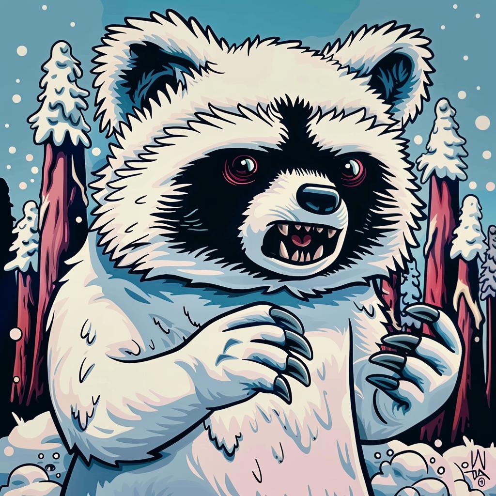raccoon  snow  cartoon  mouth  open  funny  creature  whimsical  illustration  art 1033012