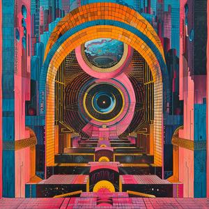 surreal  futuristic  city  door  album  cover  risograph  symbolist  creative  artwork 1079280
