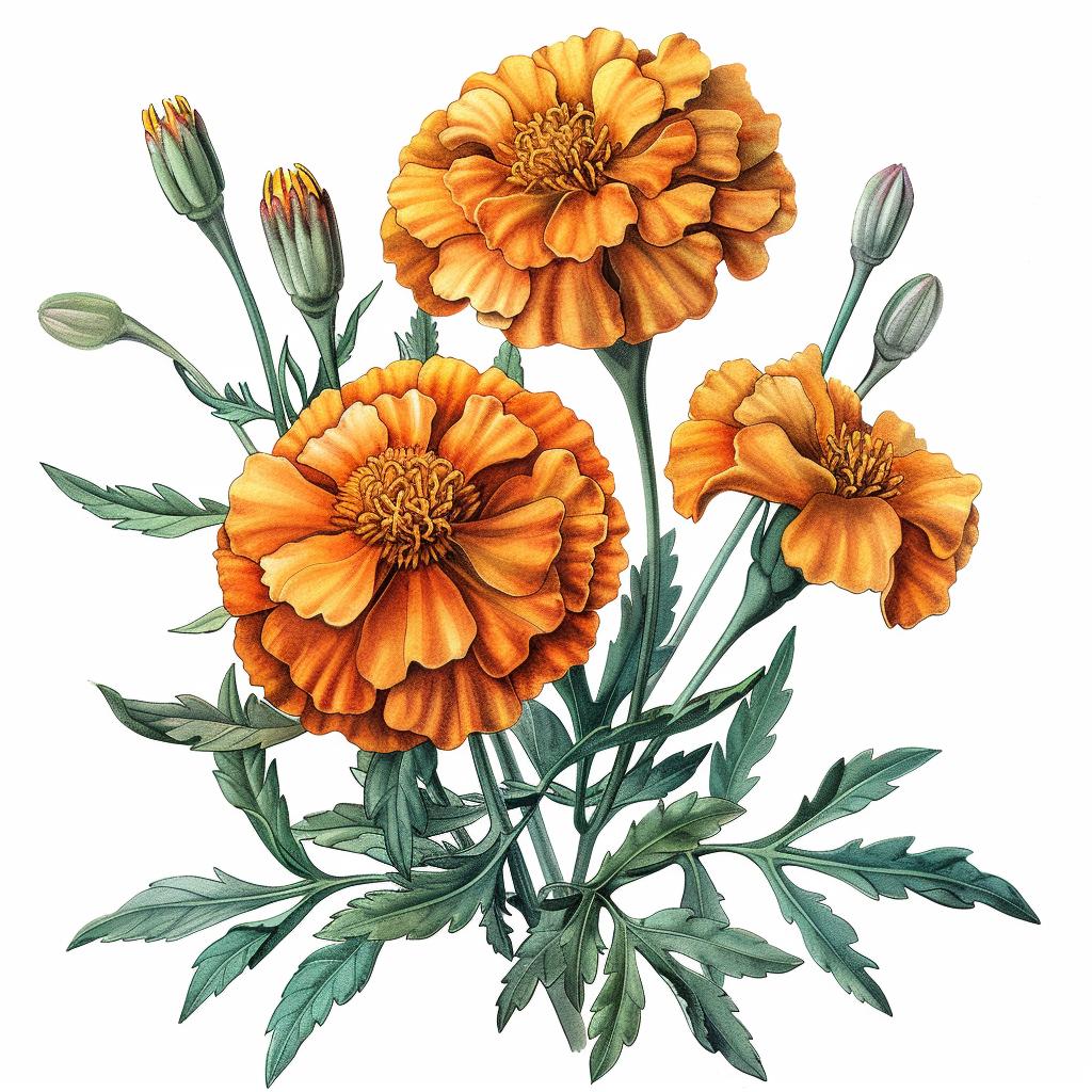 flower  marigold  illustration  orange  floral  nature  vibrant  botanical  artistic  colorful 971896