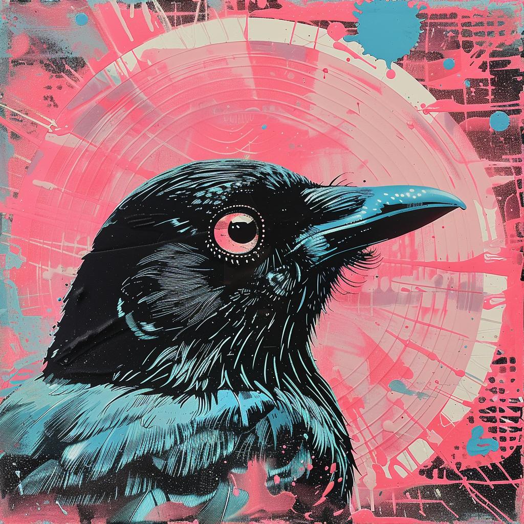albumcover  surreal  hyperrealistic  screenprinting  streetart  ROA  crow  pink  blue  painting 960083
