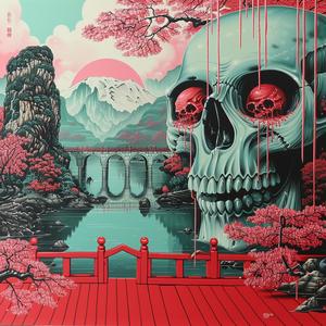 skull  red  eyes  flowers  horror  chromolithography  dark  Japanese  illustration  art 1039795