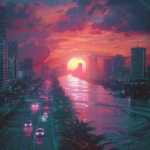 synthwave  sunset  city  palmtrees  traffic  aesthetic  vibrant  colorful  urban  dynamic 1039209