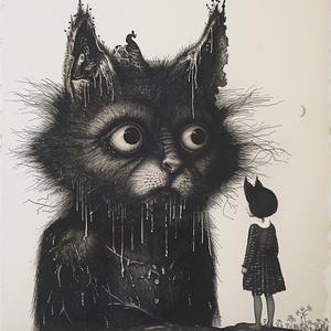 cat  drawing  girl  illustration  whimsical  friendship  colorful  cute  feline  playful 1073708