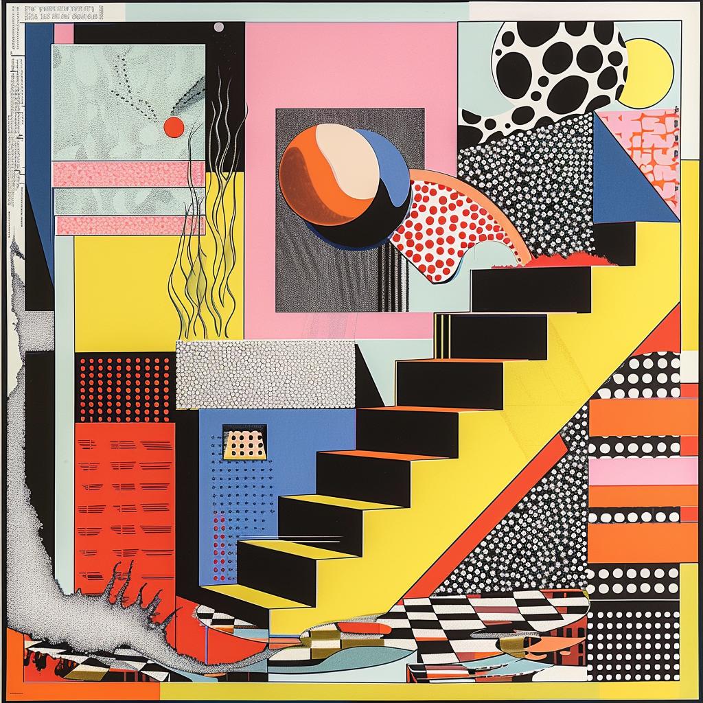 surreal  album  cover  hyper-realistic  screenprinting  Nathalie  Du  Pasquier  staircase  objects 960467