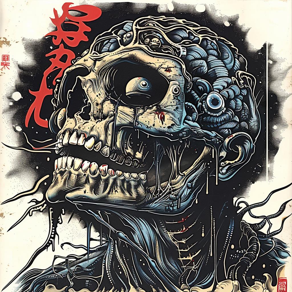 skull  poster  Japanese  writing  horror  chromolithography  1997  art  design  culture 1036082