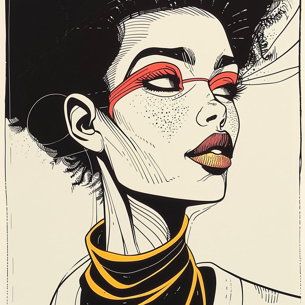 Pop  Art  model  afro  hair  woman  Patrick  Nagel  illustration  white 938252