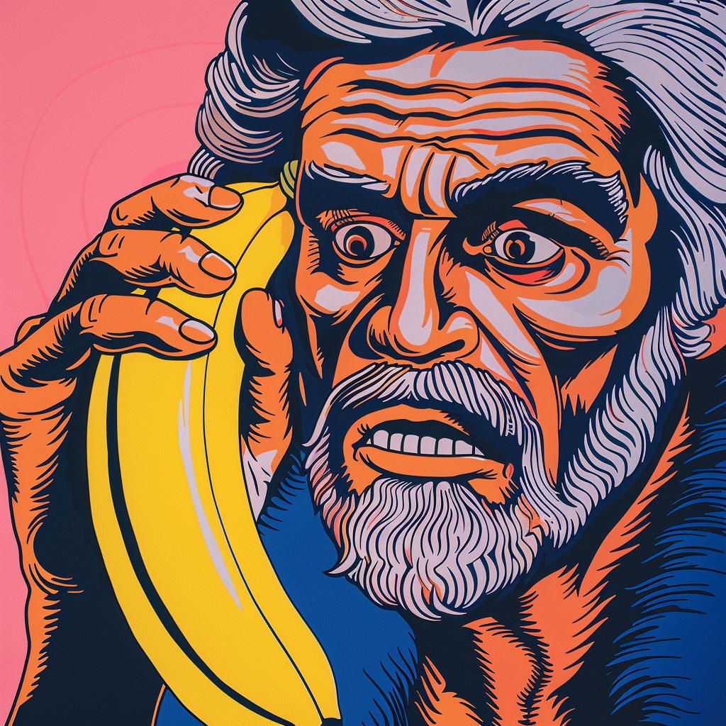 old  man  banana  phone  humor  cartoon  playful  whimsical  artwork  illustration 962758