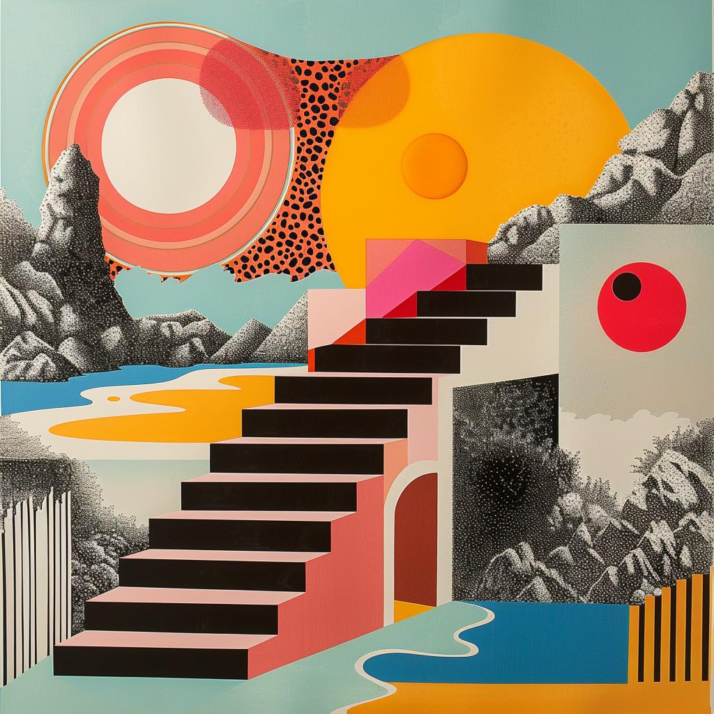 surreal  stairs  sun  colorful  hyper-realistic  screenprinting  Nathalie  Du  Pasquier  creative 960462