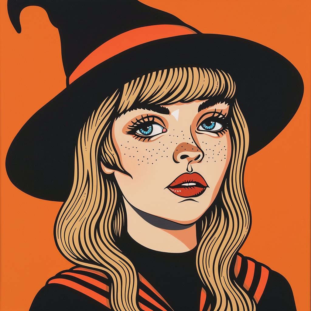 ملصق فتاة ساحرة، رسم توضيحي لقبعة، رسم خيالي أنثوي منمق، ملون، 1023977