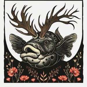 chromolithography  fish  antlers  flowers  colorful  artistic  nature  detailed  whimsical  decorative 1049946
