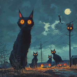 feline  creature  three-eyed  ominous  occult  painting  moon  dark  mystical  night 1080077