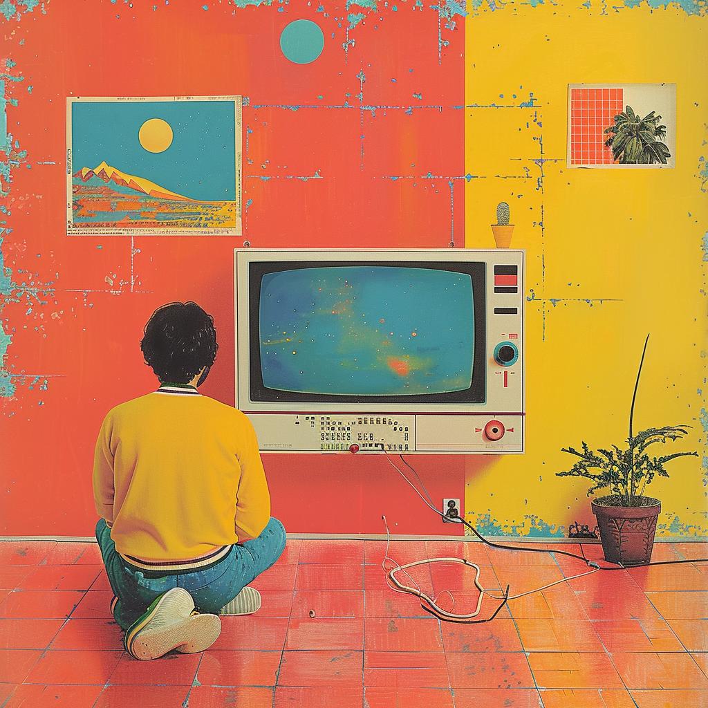 man  television  colorful  wall  album  cover  creative  Atari  game  surreal 1017239
