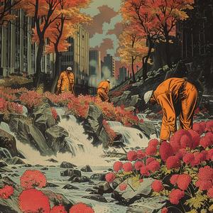 people  water  orange  suits  painting  action  labor  chromolithography  artwork  workforce 1052683
