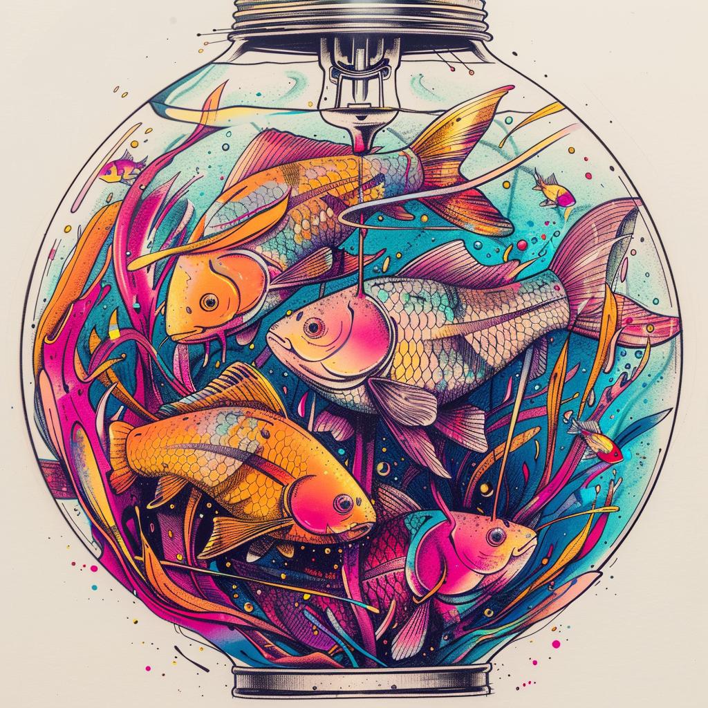 lightbulb  liquid  fishbowl  art  aquatic  fish  colorful  creative  illustration  conceptual 940402