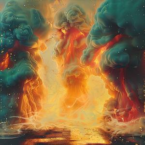 الطباعة الحجرية الملونة، السحب، النيران، الألوان المجردة، الجريئة، الطاقة الديناميكية، المرئية 1054535