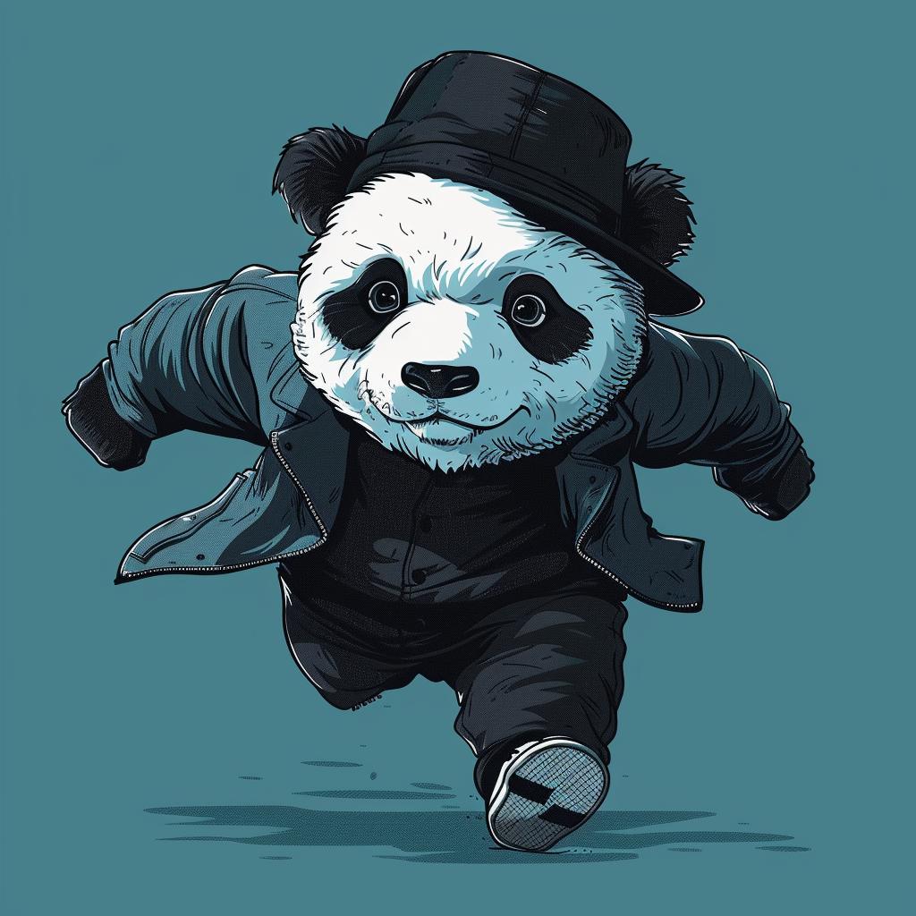 illustration  cartoon  panda  running  suit  hat  whimsical  colorful  playful  design 938223