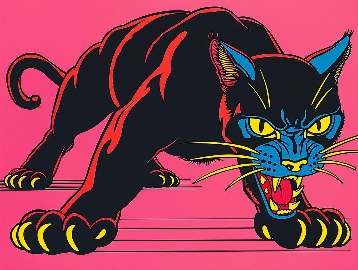 panther  tattoo  SailorJerry  1950s  illustration  black  cat  yellow  eyes  blue 919505