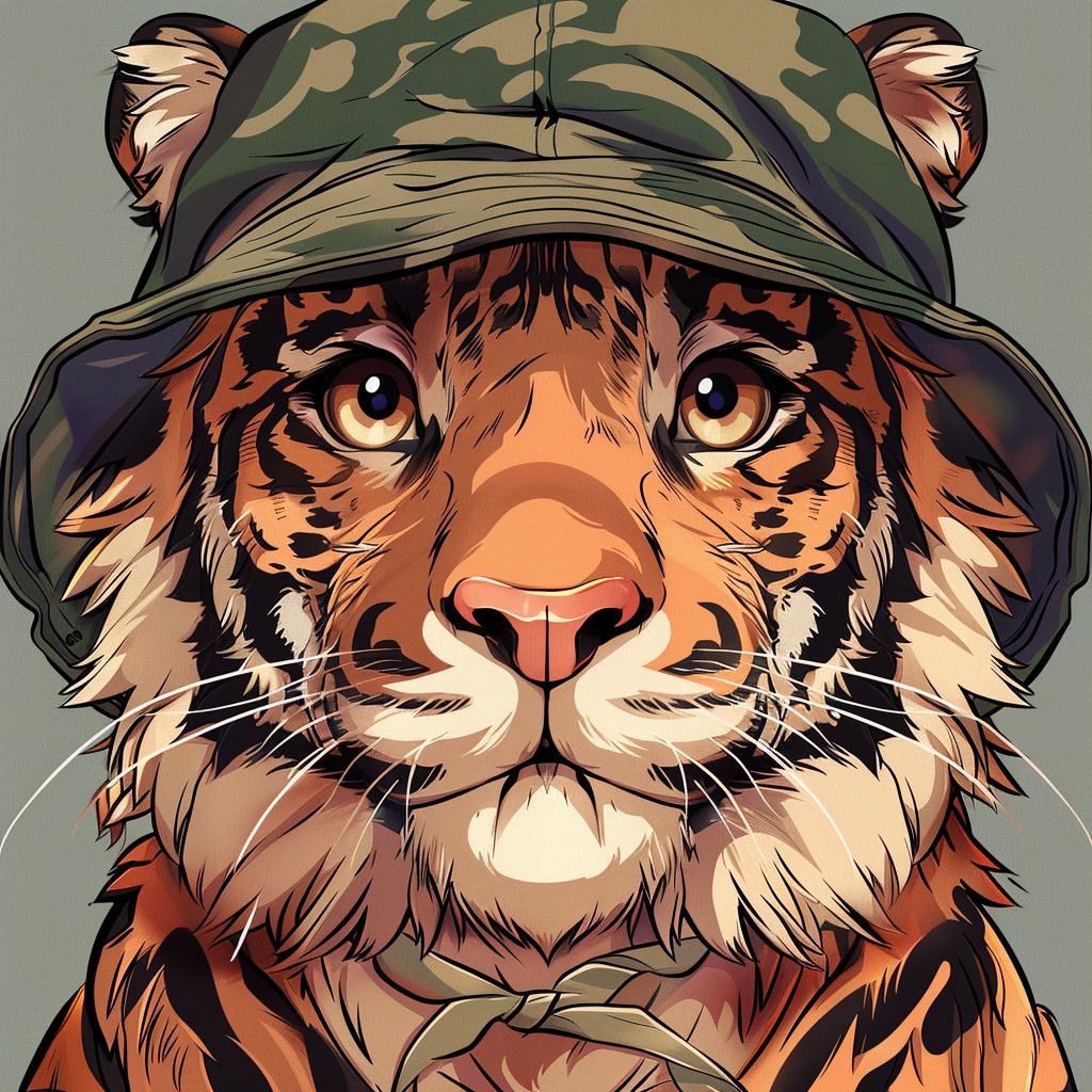 tiger  kawaii  cartoon  animating  close-up  bucket-hat  2D  whimsical  cute  RalphBakshi 971249