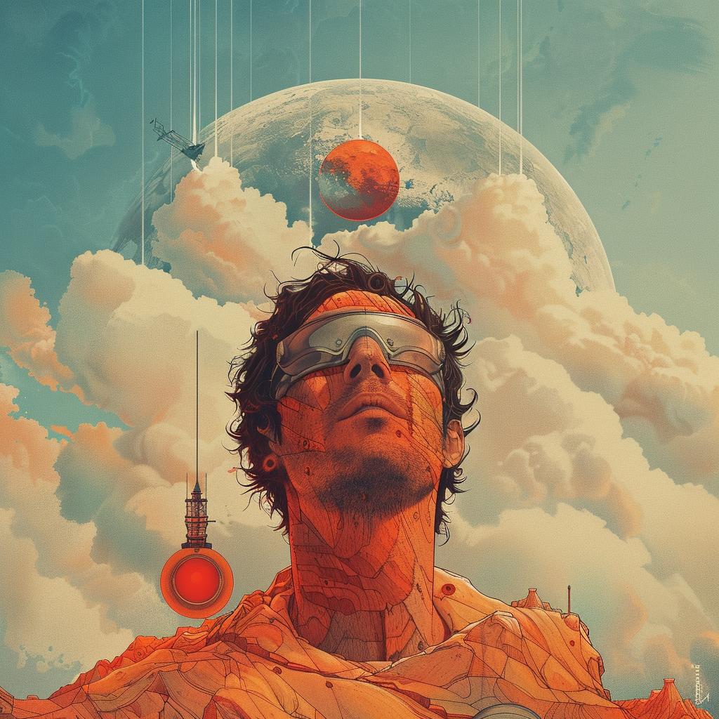 album  cover  man  red  shirt  sunglasses  surreal  detailed  illustration  Tycho 964331