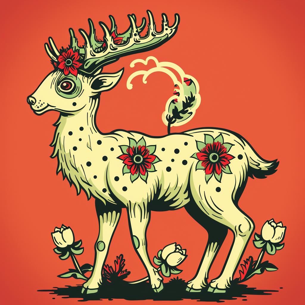 mythical  hybrid  creature  animal  fantasy  flowerpunk  deer  flowers  painting  whimsical 941236