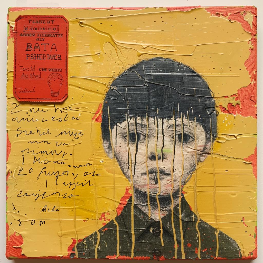 encaustic  painting  boy  note  impasto  figurative  colorful  composition  contemporary  abstract 1016236