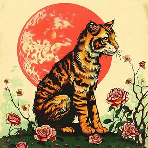 tiger  hill  roses  moon  chromolithography  art  nature  colorful  animal  design 1048358