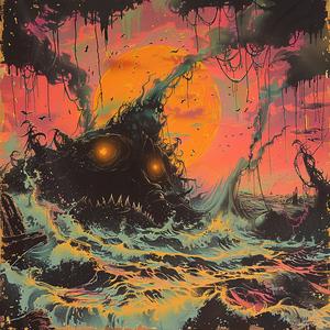 chromolithography  ocean  death  machine  album  cover  art  moody  bold  dramatic 1054938