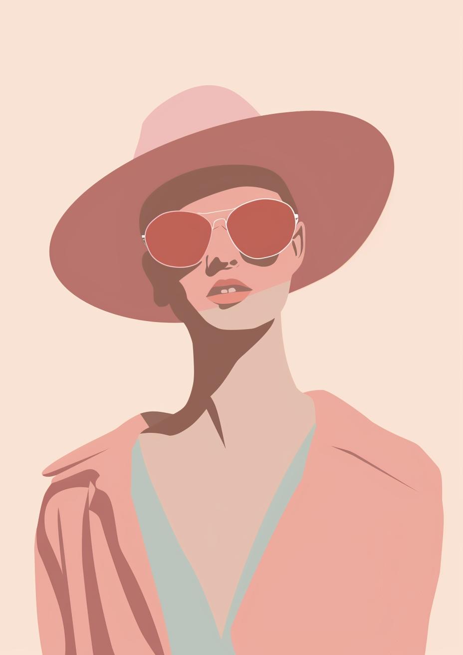 fashion  woman  minimal  illustration  poster  pink  style  vector  hat  sunglasses 953580