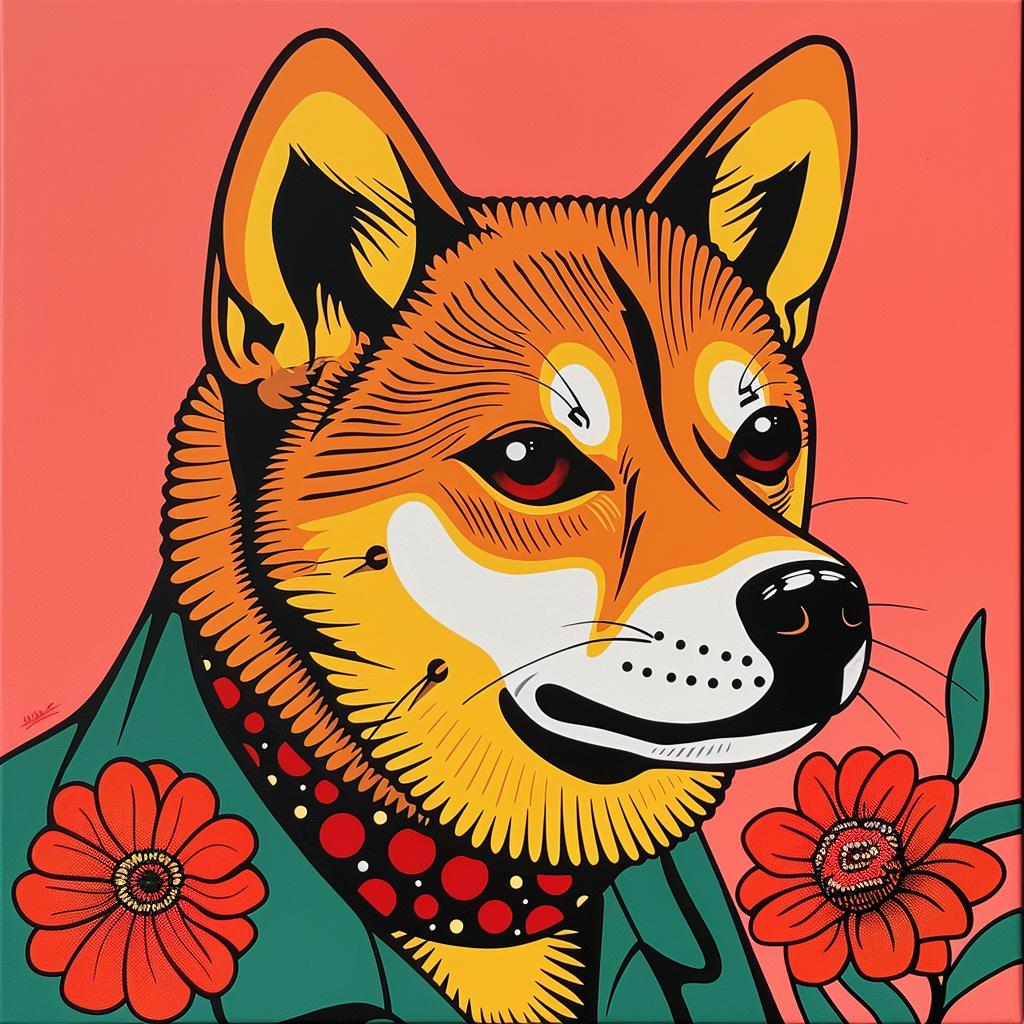 Shiba Inu  dog  flowers  pink  background  cute  pet  animal  vibrant  illustration 1022391