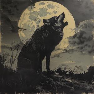 wolf  howling  moon  album  cover  surreal  symbolist  screenprinting  dark  art 1079074