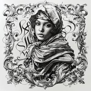 وشاح امرأة، نقش على صفائح نحاسية، رسم، صورة شخصية، تقليد فني، رسم توضيحي 1074126