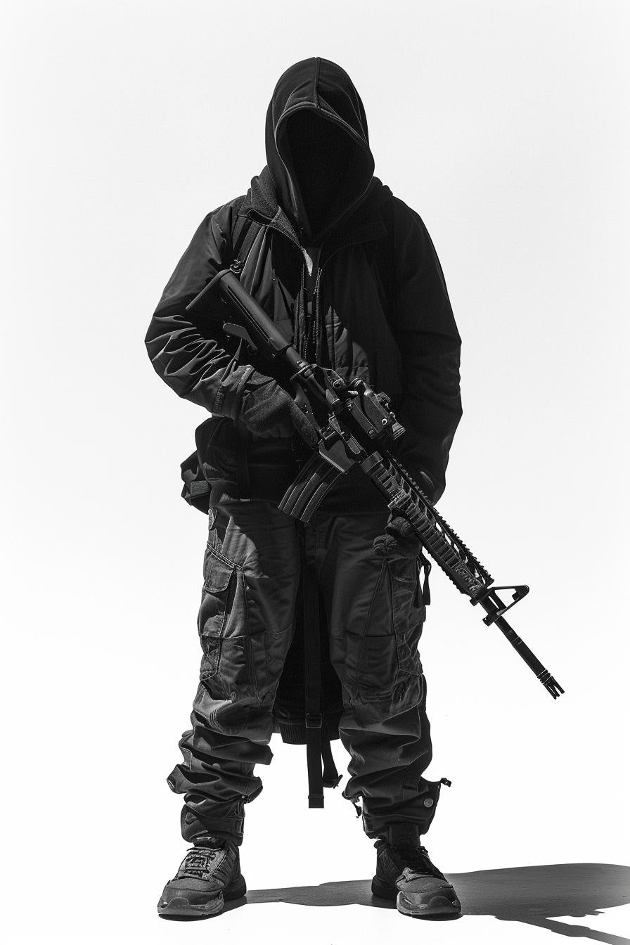 shadow  hooded  man  rifle  white  background  full  body  silhouette  art 953804