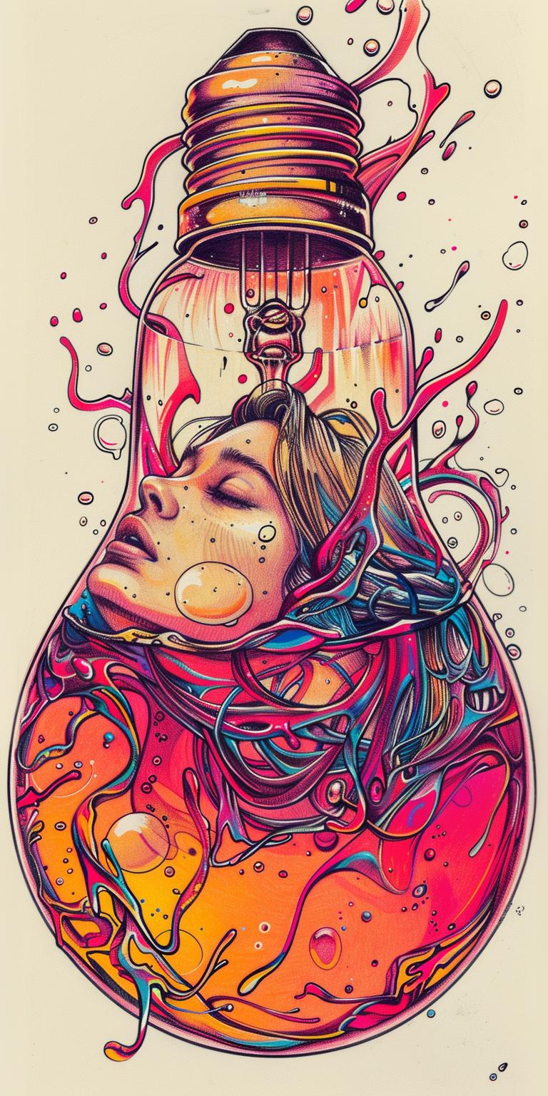lightbulb  liquid  woman  drowning  colorful  paint  surreal  art  conceptual  emotion 940541