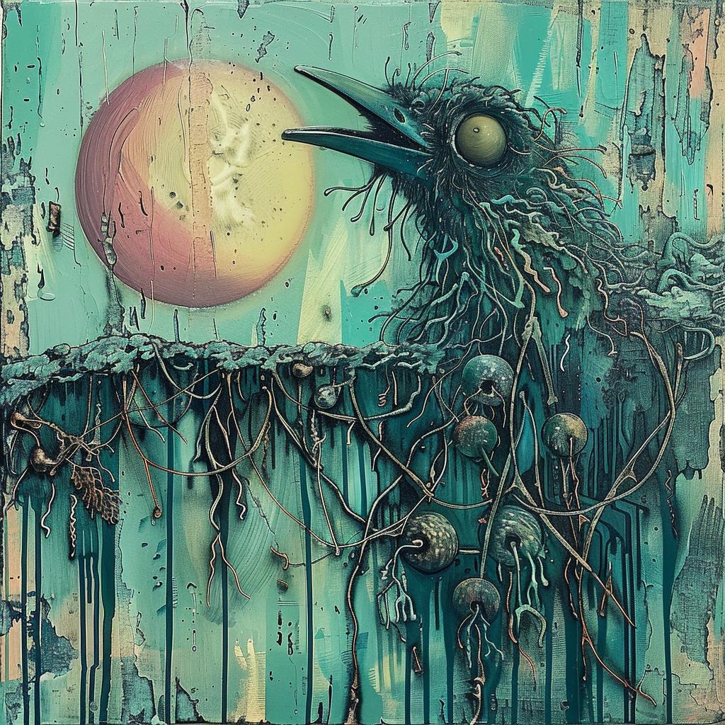 painting  bird  sun  abstract  encaustic  blue  teal  palette-knife  artistic  nature 923854