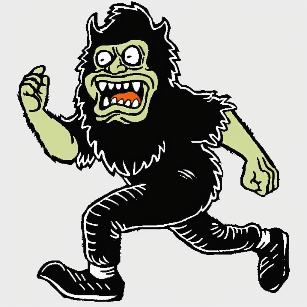 bigfoot  cartoon  running  arms  outstretched  funny  mythical  animated  playful  exaggerated 939827